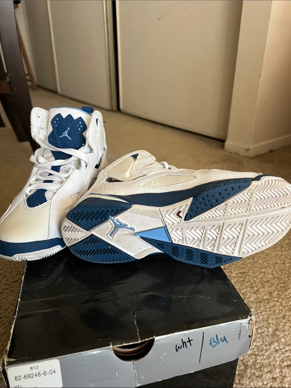 Jordan Kids' White and Blue High-Top Basketball Sneakers - Picture 3 of 4
